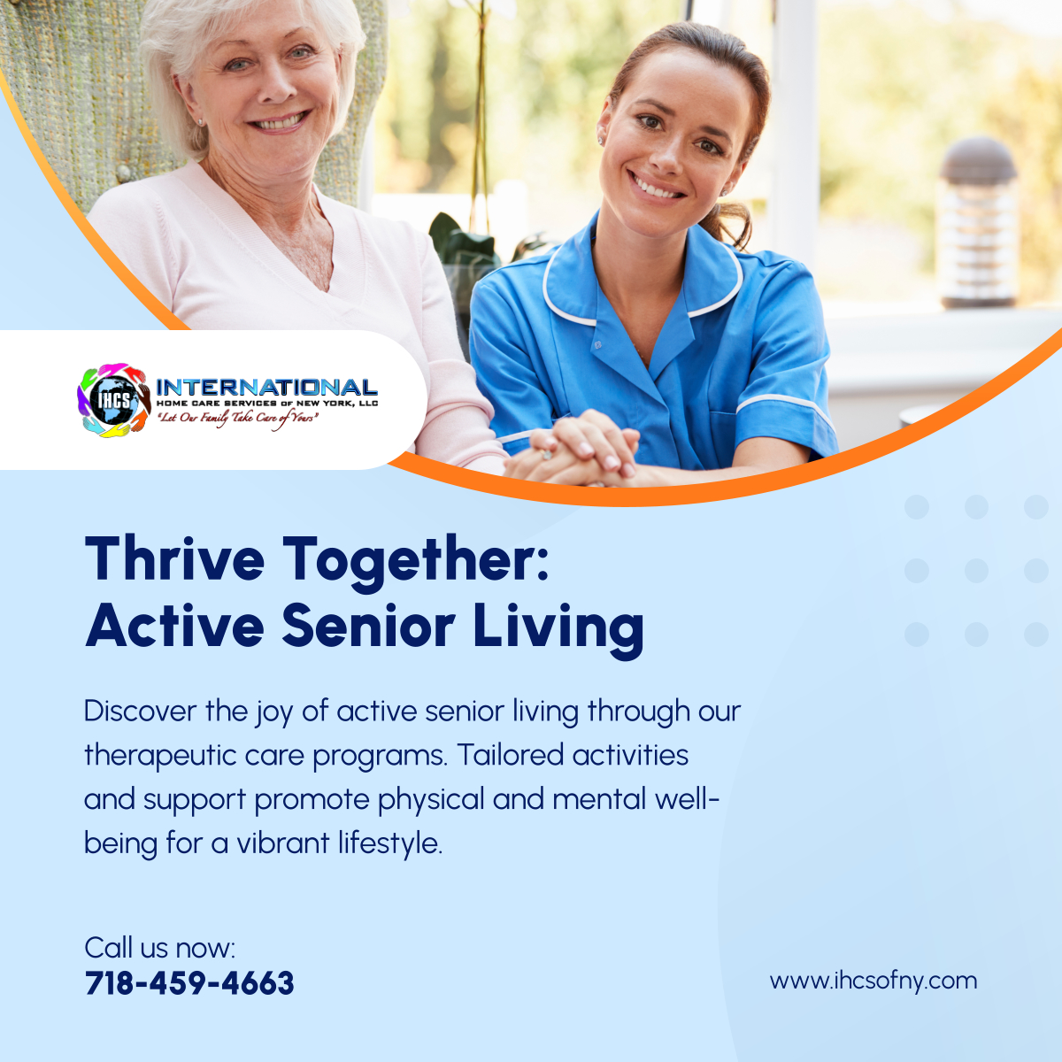 Embrace an active senior lifestyle with our therapeutic care programs. Elevate well-being and joy through personalized activities. Connect with us at info@ihcsofny.com or call 718-459-4663. Visit 97-77 Queens Boulevard, Rego Park, New York 11374.

#HomeCareServices #ActiveSeniors