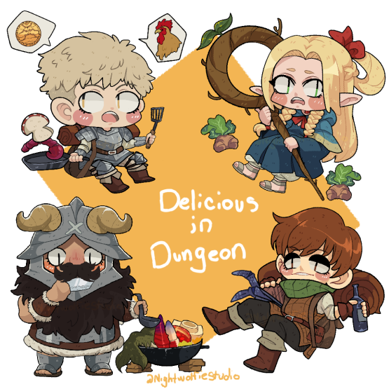 StudioWolfie's tweet photo. Finally finish Laios group party, I'm pleased with how they turn out =^Y^=
#fanart #anime #animefanart #art #chibistyle #chibiart #deliciousindungeon #laiosdeliciousindungeon #senshideliciousindungeon #marcilledungeonmeshi #chilchuckdungeonmeshi https://t.co/tOYkDwOyBj