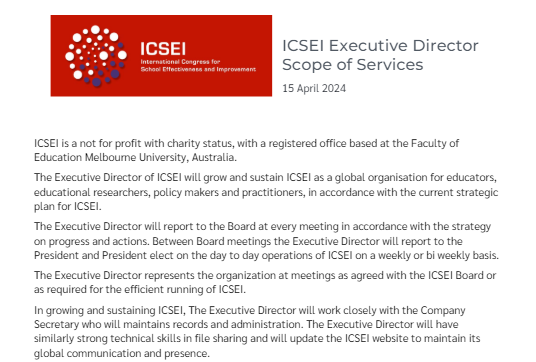💡NEW! Seeking ICSEI Executive Director 💻Announcing an exciting opportunity to work with @ICSEIglobal! 🔎We have launched a global search for a contractor to provide Executive Director services for the organization. ℹ️ Find out more and apply here: icsei.net/new-seeking-ex…