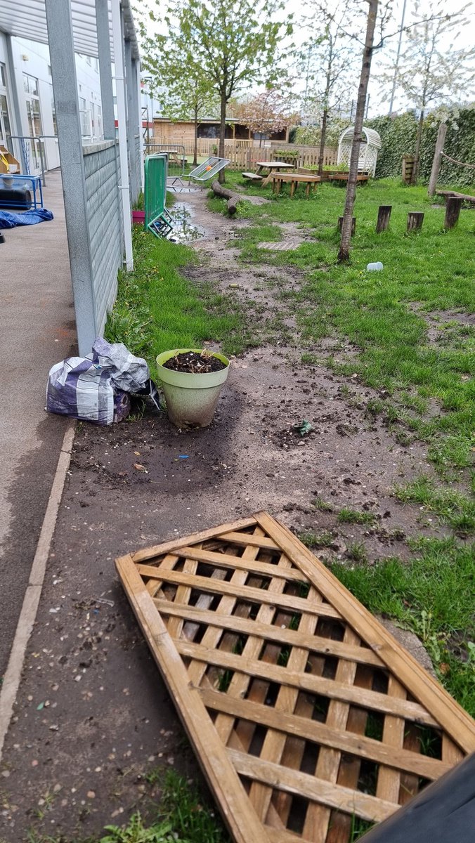 This is one of our playgrounds and its used throughout the day. Unfortunately when it rains, it gets flooded where you can see the mud and isn't great for the kids. Any ideas on what I can do to improve this? @SBLconnect #sbmtwitter #sbltwitter