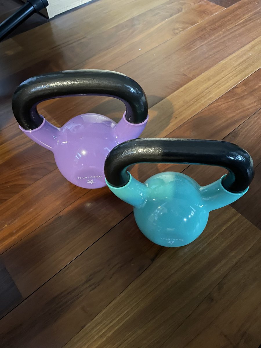 Started kettle bell workouts today… oh my, legs already sore! (Yes, these are still pretty light weight!)