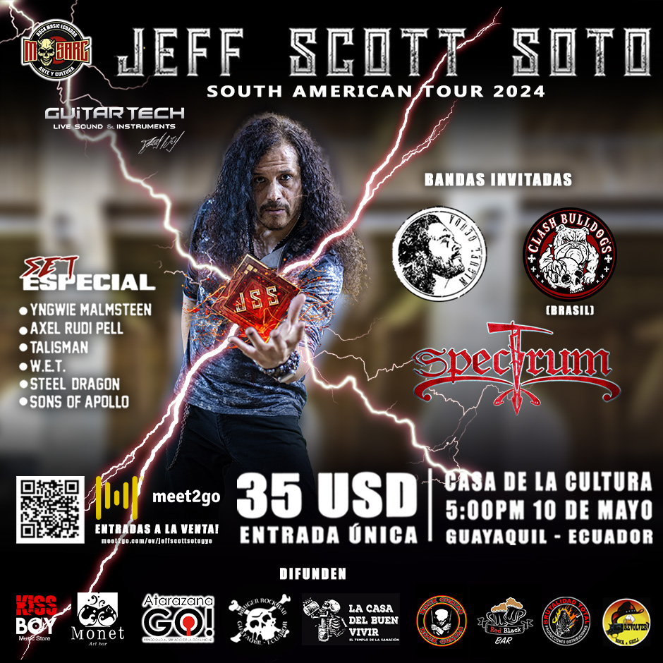 JEFF SCOTT SOTO EN GUAYAQUIL

CELEBRANDO SUS 40 AÑOS DE TRAYECTORIA MUNDIAL.

Estará interpretando canciones clásicas de algunas de las bandas más representativas y referentes del ROCK &amp; HEAVY METAL 

Venta de entradas en: meet2go.com
meet2go.com/ev/jeffscottso…