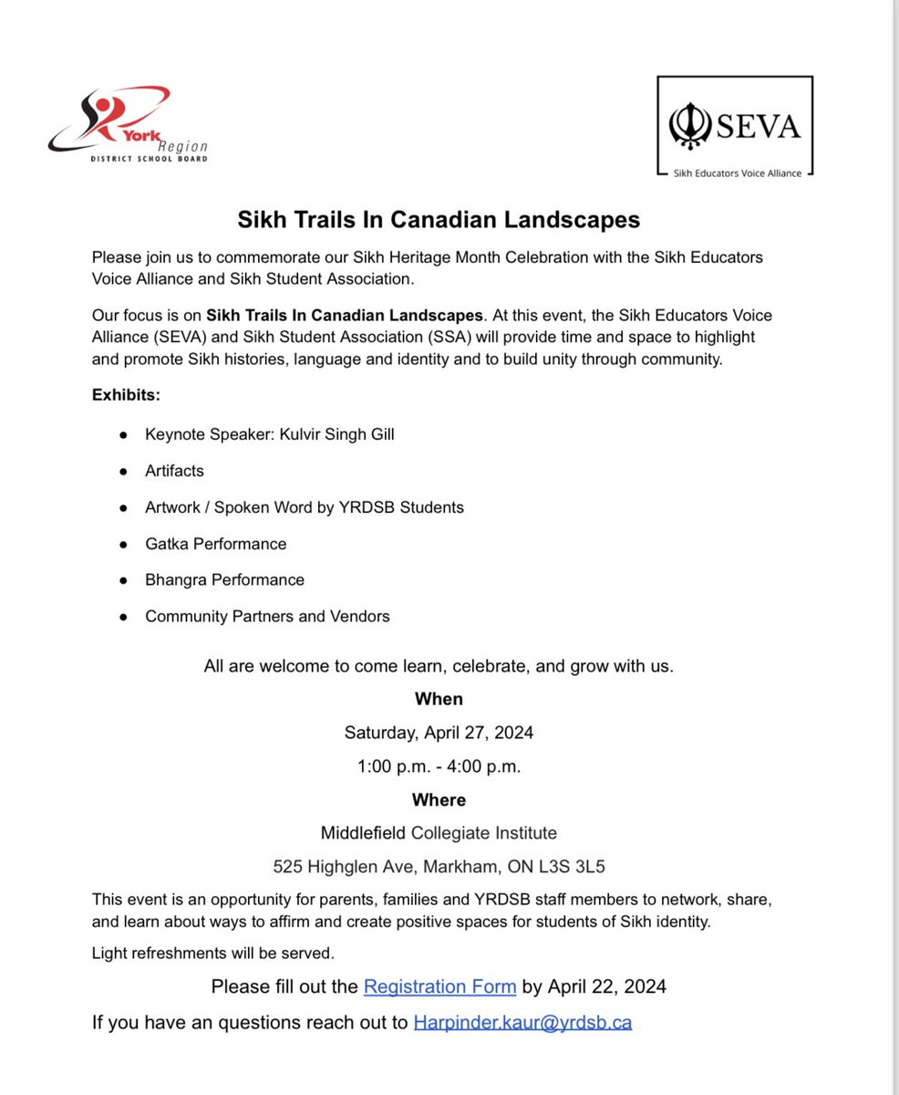 Come join us to Honour, Learn and Celebrate Sikh Heritage Month <a href="/YRDSB/">York Region DSB</a> <a href="/yrdsbinclusion/">ISCS YRDSB 🏳️‍🌈</a> 
docs.google.com/forms/u/1/d/e/…