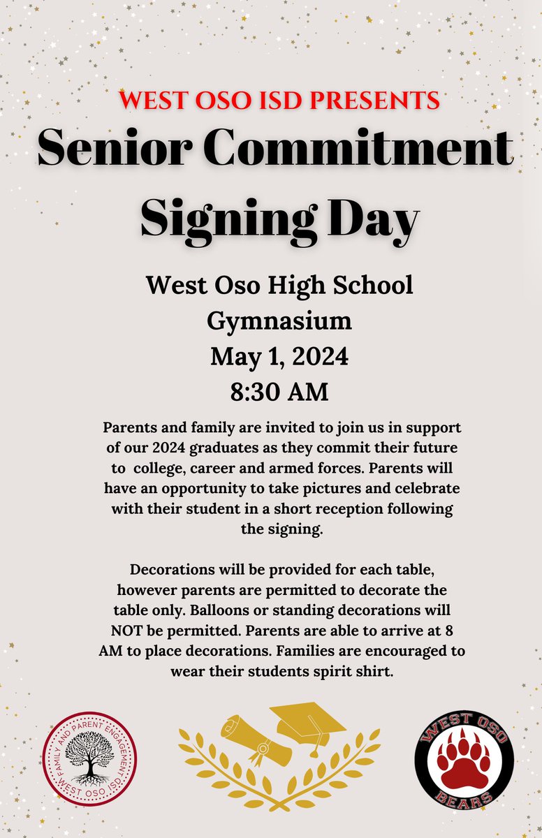 from WOHS: 🚨LAST CALL🚨 📢Attention Seniors and Senior Parents & Guardians! Check out the flyer to know all the details about the TOMORROW'S Senior Commitment Signing Day.