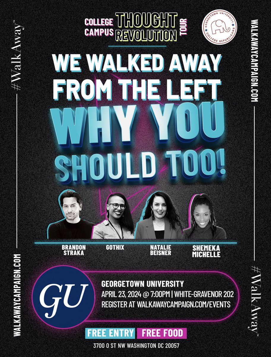 We’re headed to Georgetown University next week to change more young hearts and minds! Please support our mission by becoming a monthly recurring donor to #WalkAway! 🙏🏻 Even ONE DOLLAR a month adds up and helps us reach more and more people who need to be woken up. You can