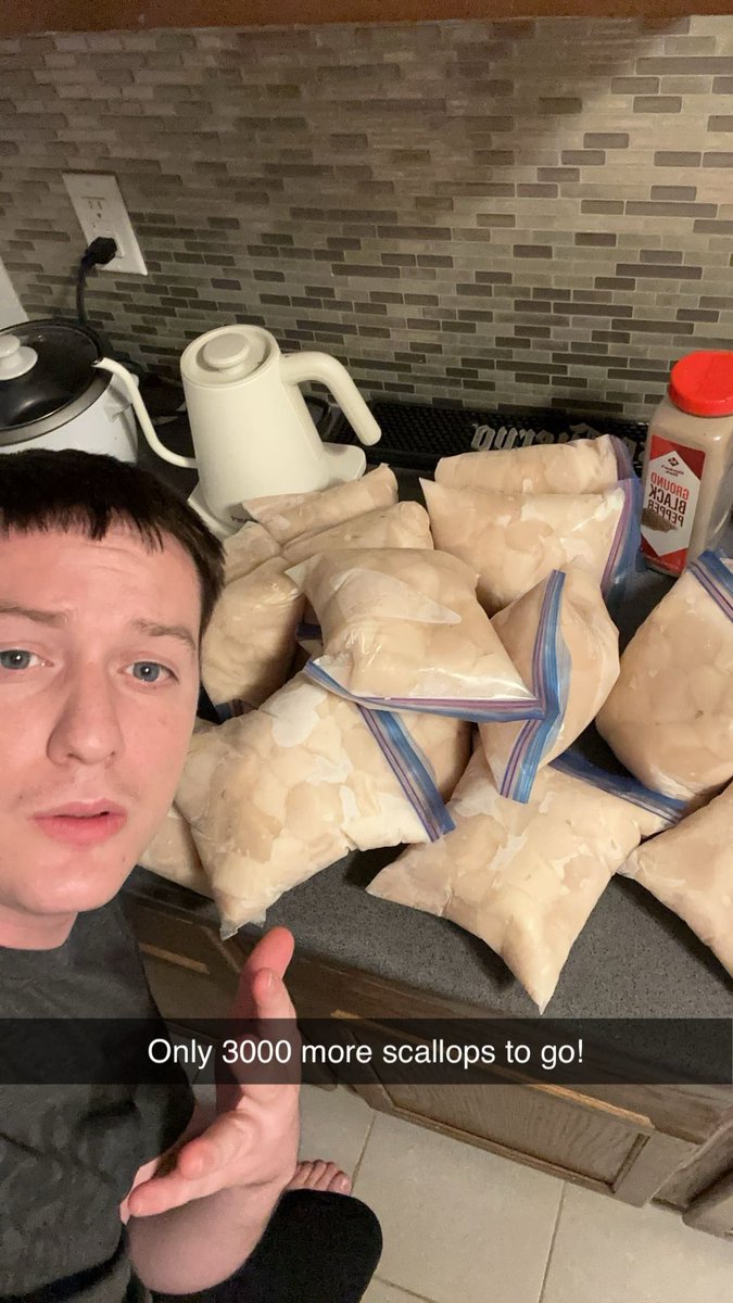 scottstoller5's tweet photo. Decided to recreationally cook 4400 scallops. For fun y’know? https://t.co/dbFbSLCDEv