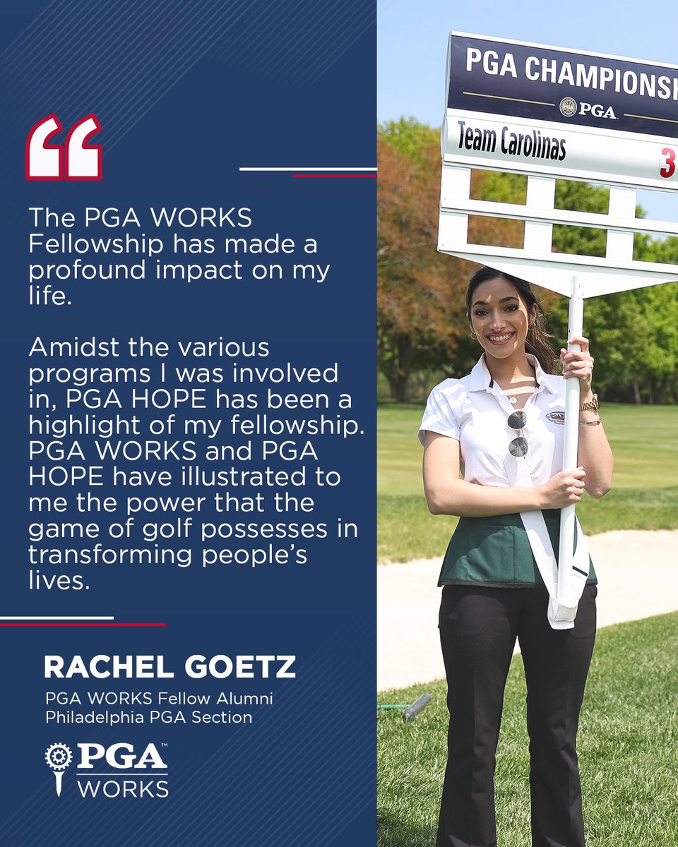 Throughout her #PGAWORKS Fellowship, Rachel Goetz has witnessed firsthand the impact that golf can have on so many. Now, she is ready to continue making a meaningful difference in the golf industry.❤️ ➡️Read more about her story: pga.com/story/a-first-…