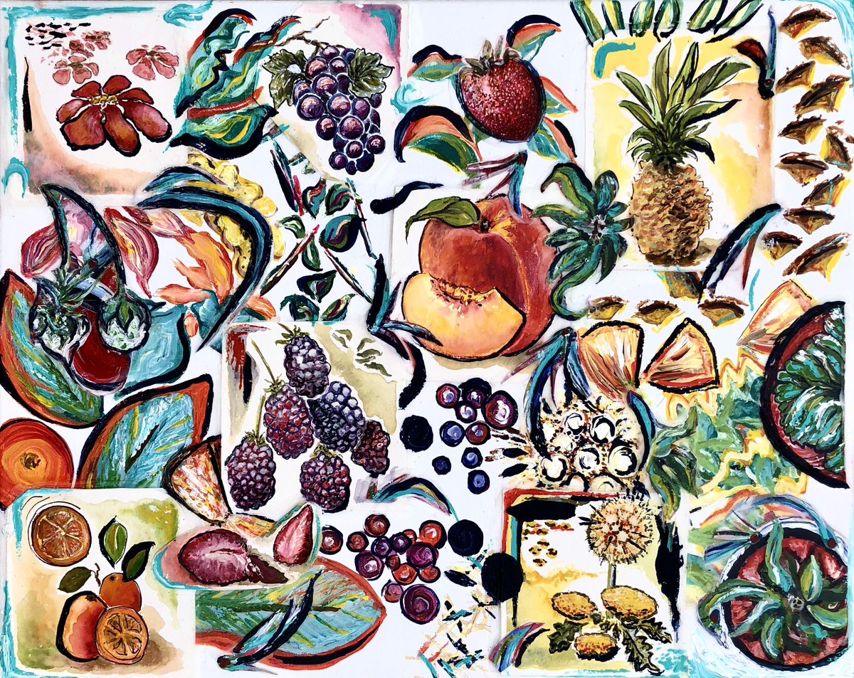 WHOLESOME is now complete. God’s gift to us of fruits and flowers. Lovin’ me some nature. #art #artist #mixedmediaart #originalart #fruitandflowers #fruit #flowers #tammyspearart