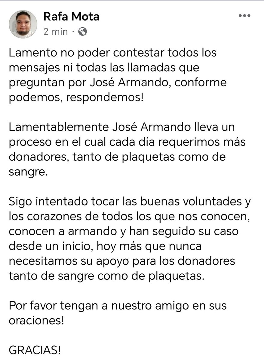 Estado de salud jose armando 17 de abril 2024 Urgen donadores de plaquetas y sangre O+ #xalapa #urgente #plaquetas #sangre #trasfusion #leucemia