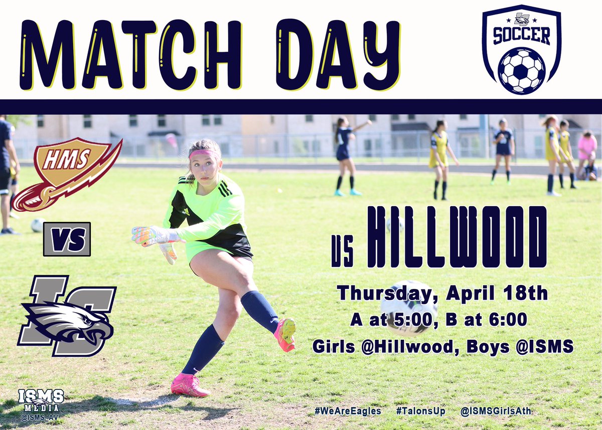 ISMS_AV's tweet photo. It's Match Day! Good luck Eagles as you take the pitch this afternoon against Hillwood! #WeAreEagles #TalonsUp @ISMSGirlsAth @IndianSpringsMS https://t.co/8CQVe2kPPu