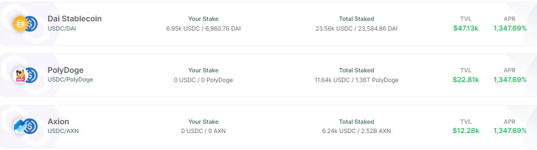 Top 3 pools double-staking pools on @sureyieldcom 1) $DAI / $USDC 2) $pDoge / $USDC 3) $AXN / $USDC These amazing communities are earning fees generated by the trading volume on #Uniswap V3 concentrated WETH/USDC pool while their secondary tokens remained locked and staked!