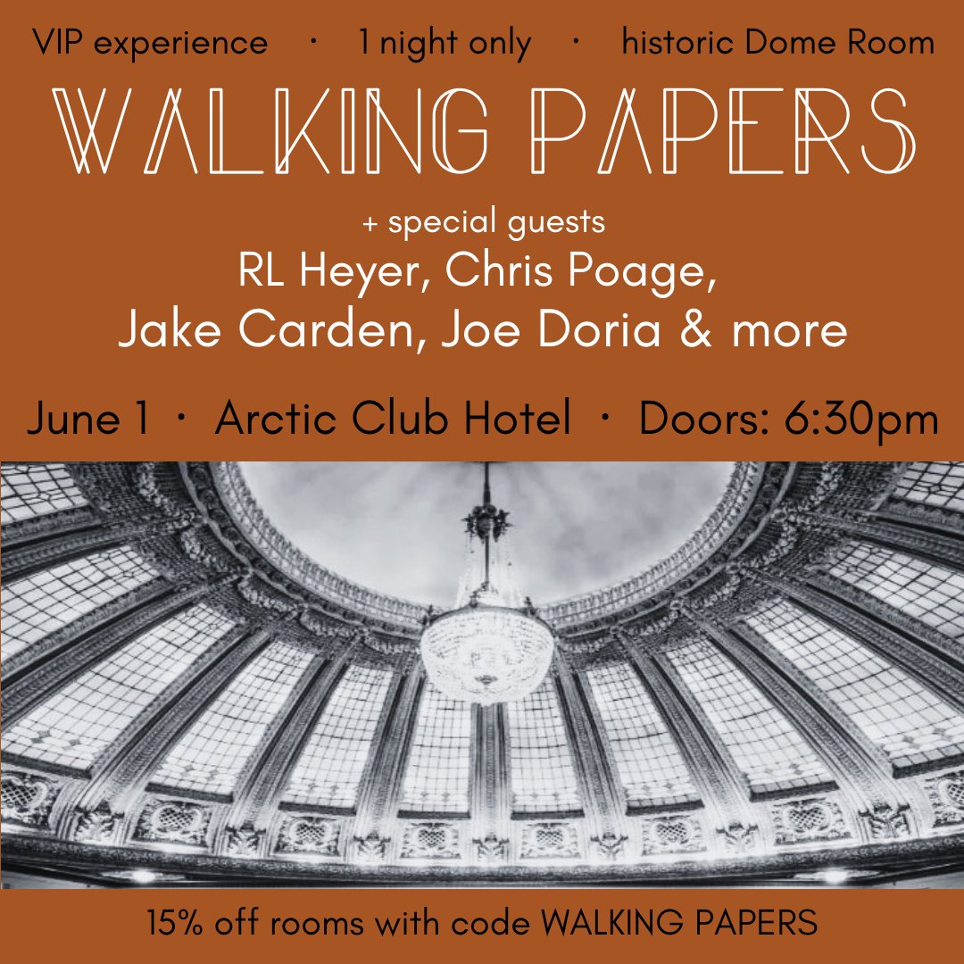 This is going to be a special night! Announcing a one-of-a-kind, VIP #walkingpapers concert at Seattle’s Arctic Club Hotel on June 1st. Limited space available – secure your spot in the historic Dome Room now: bit.ly/4cZ2SXD

#seattlerock #seattlerockers #seattleevents