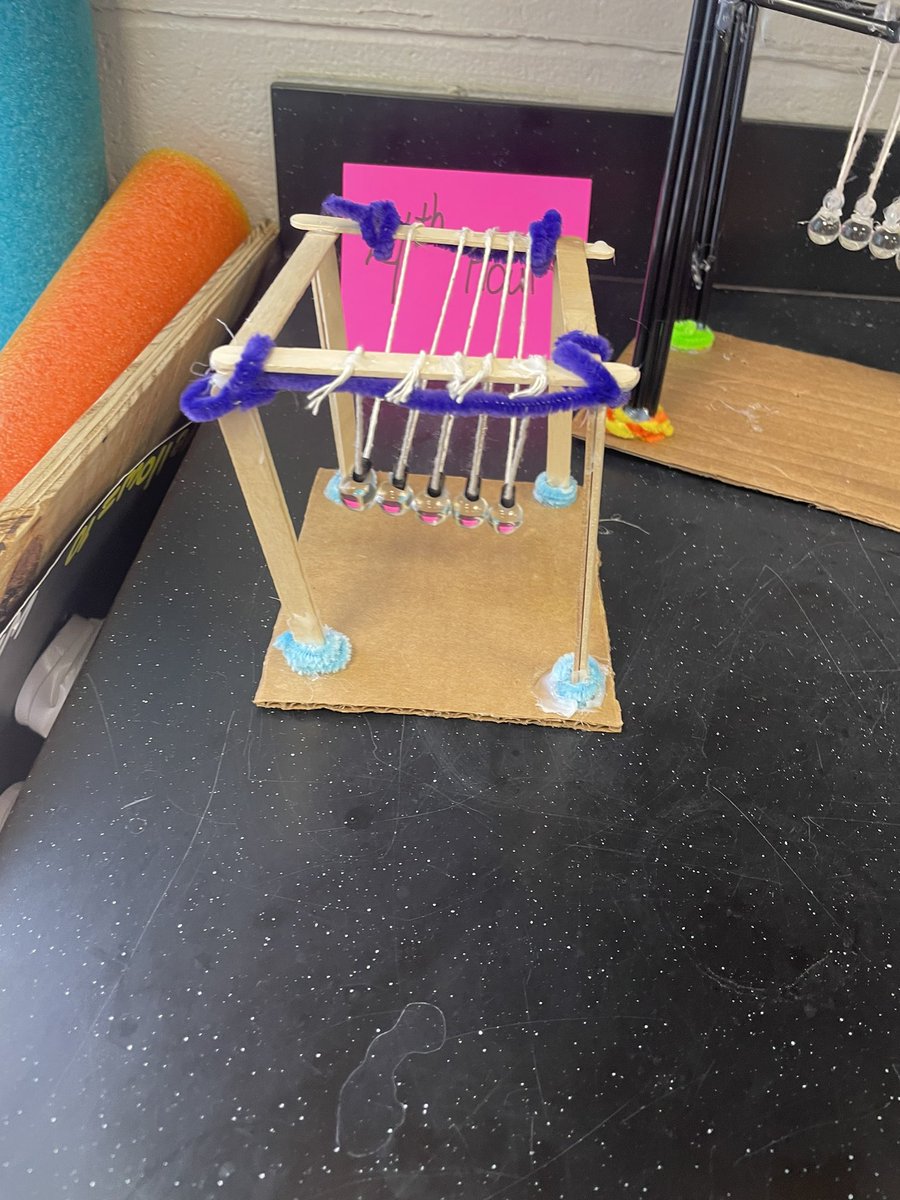 lang_science's tweet photo. Stem Challenge With Newton’s Cradle.  They did well! https://t.co/t0gQuMW11m