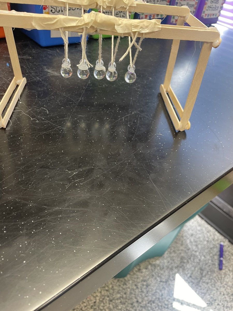 lang_science's tweet photo. Stem Challenge With Newton’s Cradle.  They did well! https://t.co/t0gQuMW11m