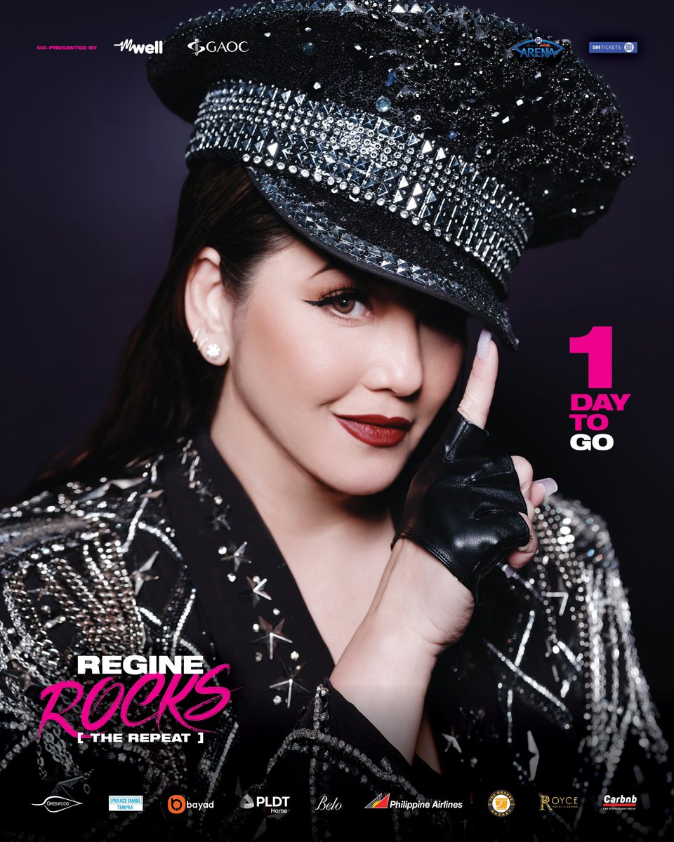 1 DAY TO GO!!! REGINE ROCKS THE REPEAT APRIL 19, 2024 8PM, MOA ARENA Meet-and-greet will be on April 21, 1PM at Samsung Performing Arts Theater For Tickets: smtickets.com/events/view/12… and all @sm_tickets outlets @moaarena Stage Directors: @paolovalenciano @cacaimitra Musical…