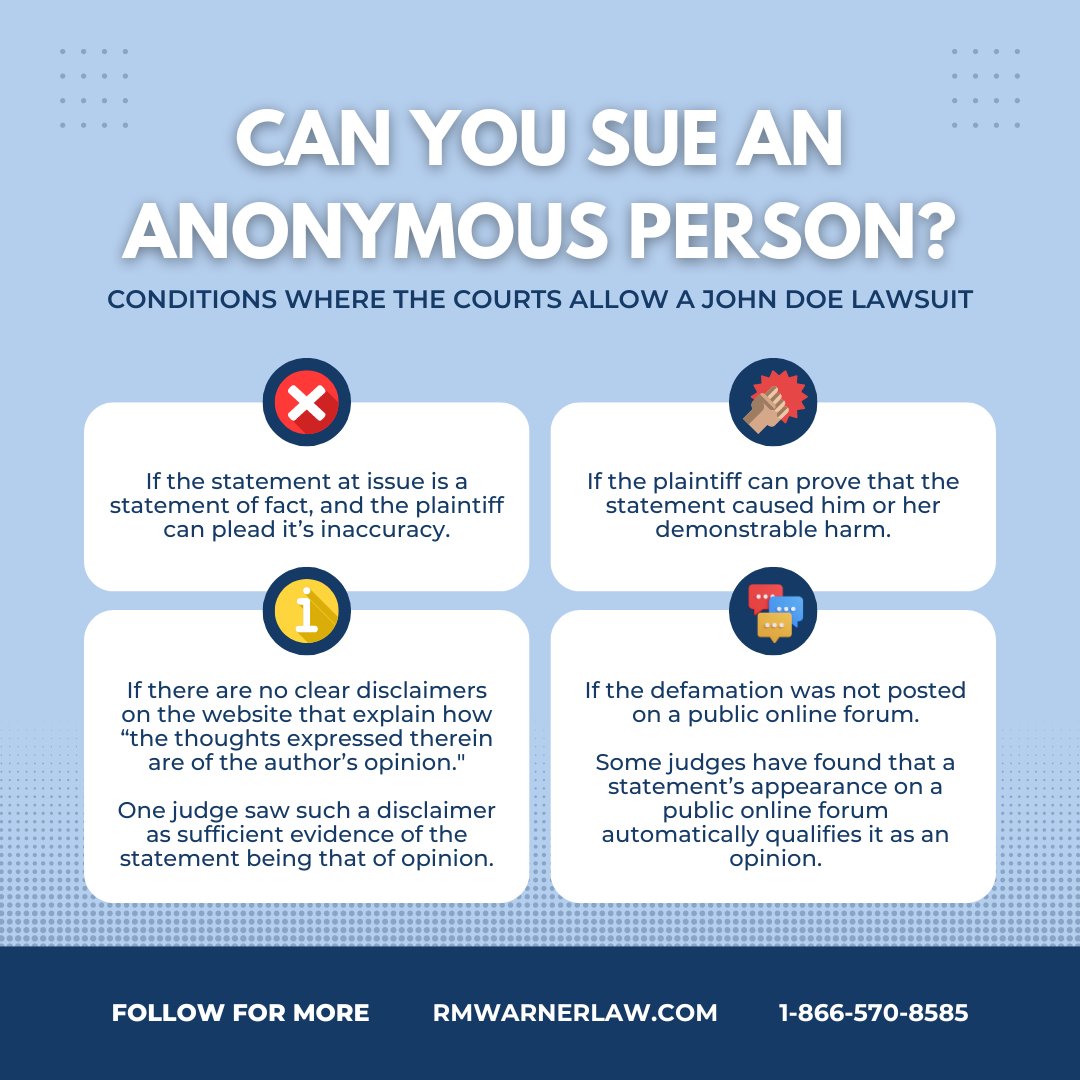 Anonymity is not a 'get out of jail free' card for #onlineharassment! #Legalaction can still be taken, but there are requirements that must be met before you can file a #JohnDoelawsuit. Begin the process today by contacting a trusted #defamationlawyer through the link in my bio!