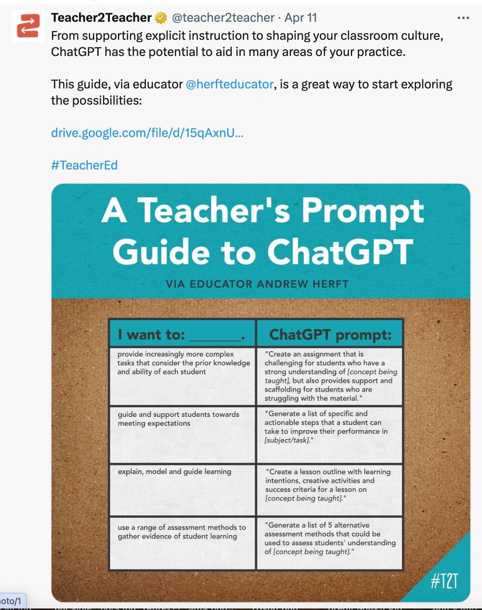 Great tip from @teacher2teacher on using @ChatGPTapp #chatgpt #ai #theedtechdoctora #edtechdoctora #teacherlife #teachertwitter