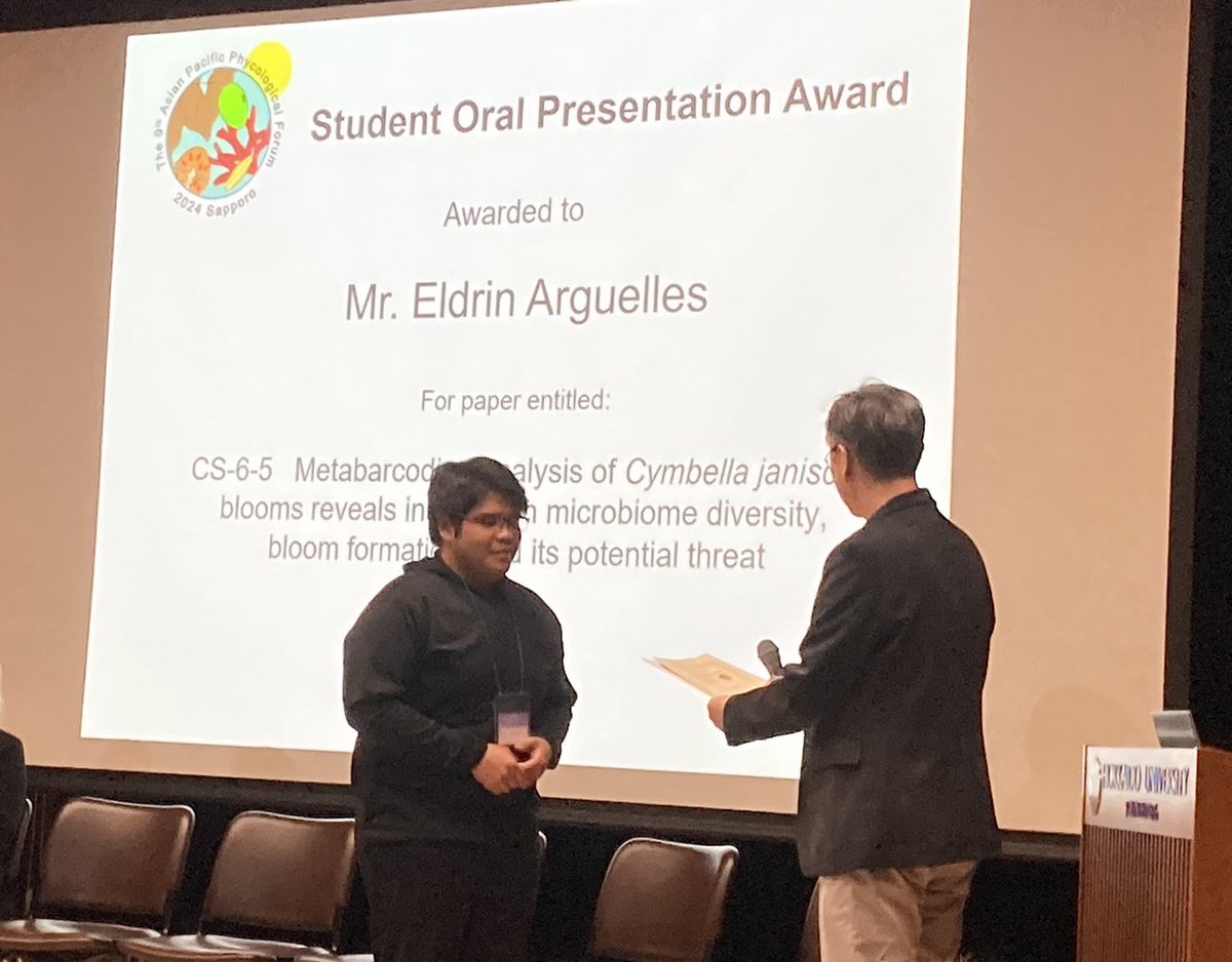 algae_fpu's tweet image. 北海道で開催されたアジア太平洋藻類学フォーラム（APPF）で、当研究室のエルドリンが学生口頭発表賞を受賞しました！Congrats Eldrin!!