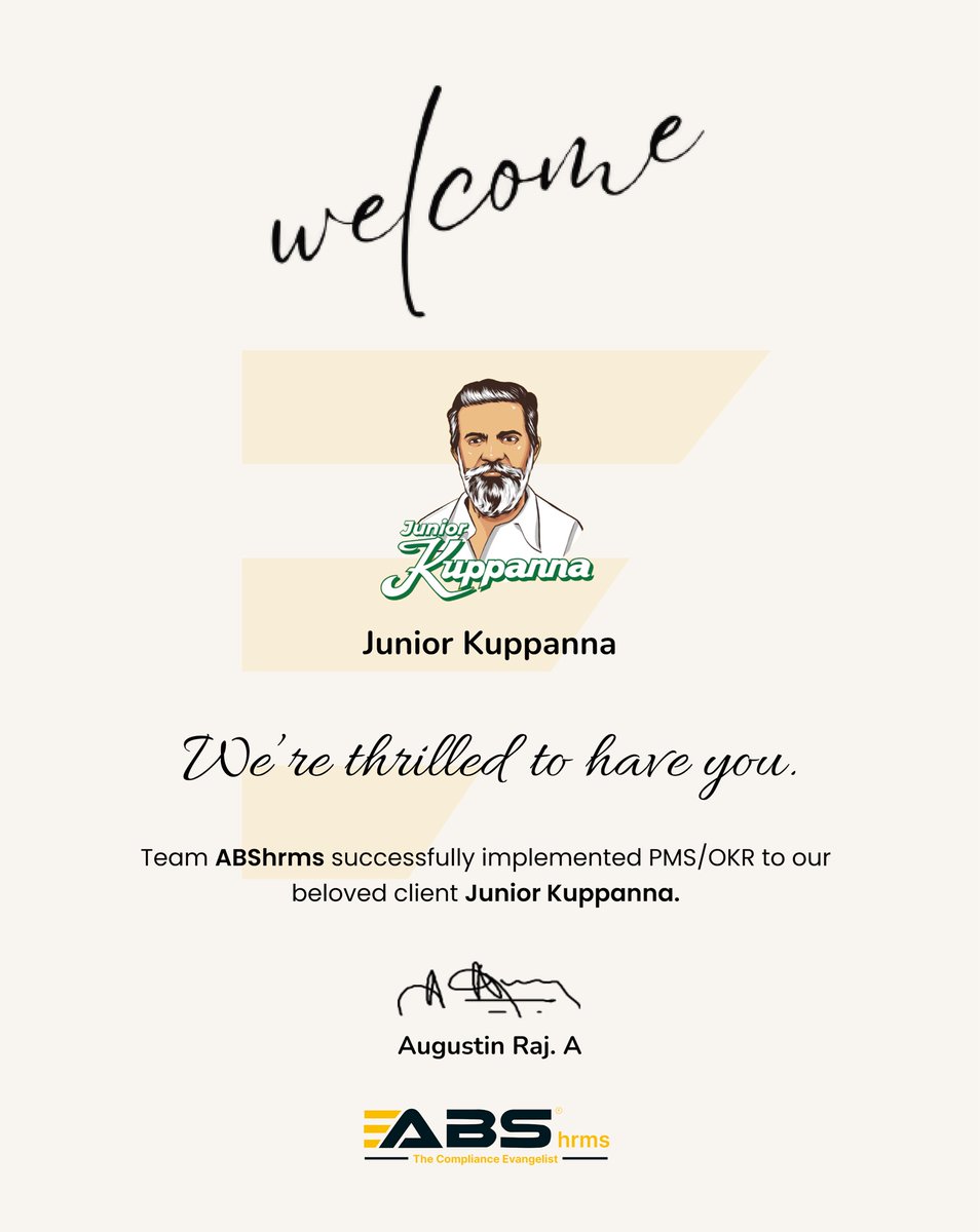 augustin1286's tweet photo. "Junior Kuppanna now effectively utilizes our OKR process."

We appreciate @balachandar’s trust in us.

#ABShrms #ABSokr #ABSpayroll #ABSerp #ABSaudit https://t.co/msb0lirOGy