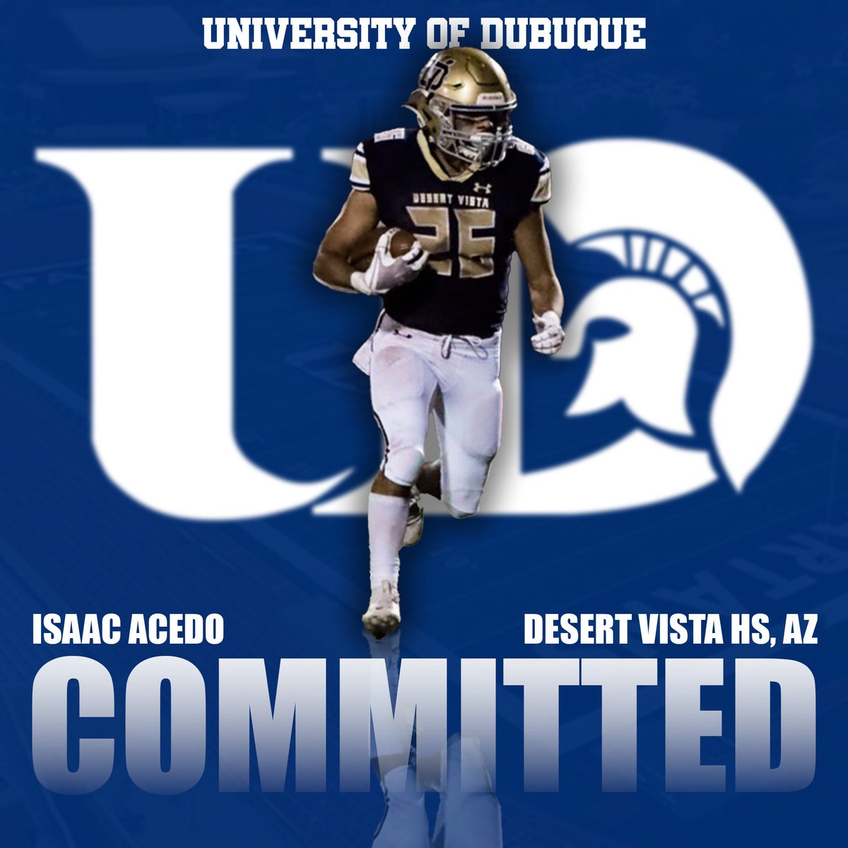 After a great visit and conversation with @coachmaiuri, I’m extremely blessed to announce my commitment to The University of Dubuque! Thank you to every one who supported me especially my family! #AGTG @DVThunderFB @Coach_Mac70 @TheNateGill @ScooterMolander @gridironarizona