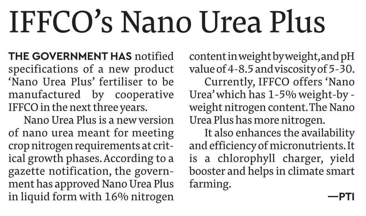 IFFCO’s Nano Urea Plus (Liquid) 16% N w/w equivalent to 20% N w/v has been notified by Government of India. News report by @FinancialXpress @IndianExpress #NanoUreaPlus @fertmin_india @AgriGoI @MinOfCooperatn