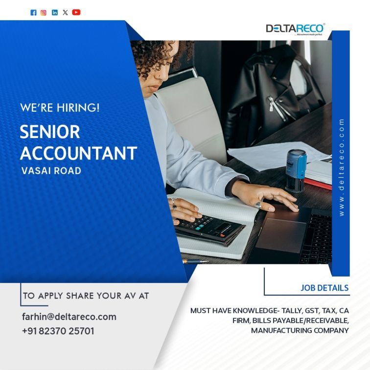 We are currently looking for an experienced Senior Accountant who is proficient in Tally, GST, and Tax. Previous work in CA firms and manufacturing companies would be advantageous. #FinanceJobs #AccountingExpert #senioraccountant #accountingjobs #urgenthiring #vasaivirar #vasai