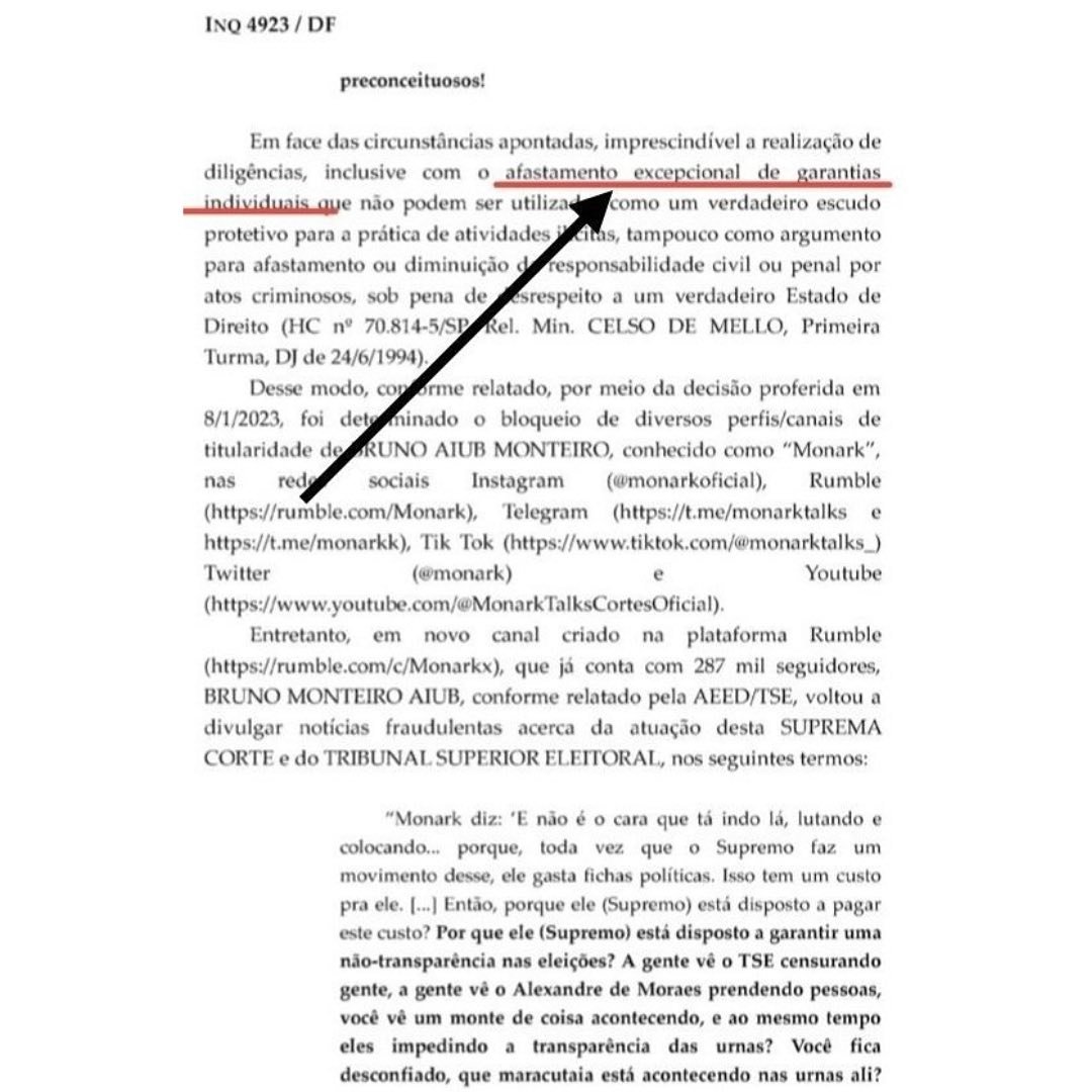 💣🔥ABSURDO! Segundo os documentos revelados pelo Comitê Judiciário da Câmara dos EUA, Alexandre de Moraes solicitou o “afastamento excepcional de garantias individuais” do Monark. Moraes retirando as garantias individuais de um indivíduo em nome da CENSURA.