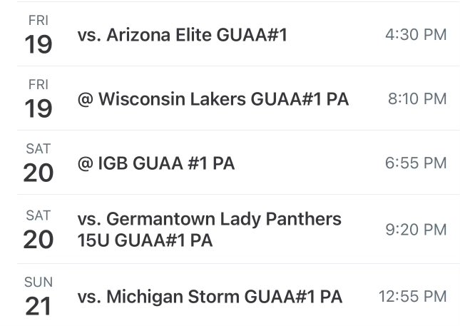 Coaches here is my schedule for this weekends tournament in Manheim, PA with @SupremeTeamGbb ! Come watch me and my teammates go to work. @FBCMotton @UAAthletes @UANextGHoops