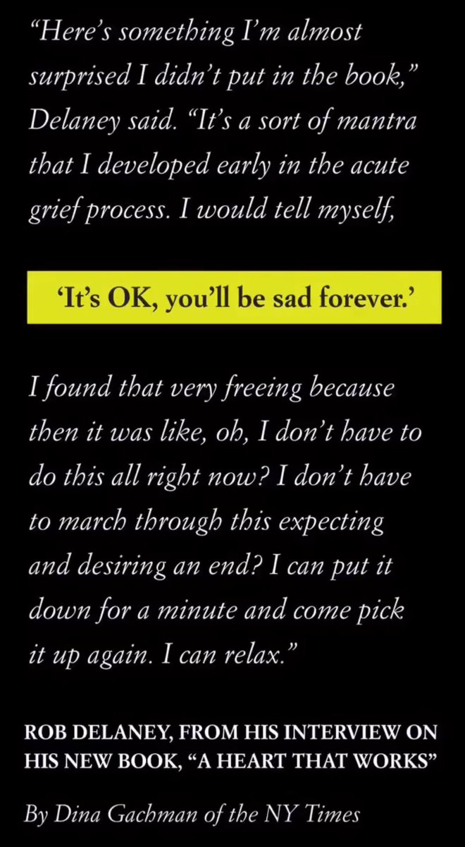 axia_haver's tweet image. “It’s OK, you’ll be sad forever” from @robdelaney 

Initially it might seem cynical, but it’s really helped me with my grief

It’s okay to cry, not to cry, not to cry for a while and then burst into tears because it hit you like a truck all over again. There’s no timeline