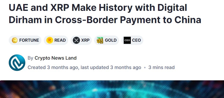 🚨BREAKING: DUBAI TO BUILD DIGITAL DIRHAM ON THE #XRP LEDGER FOR CROSS-BORDER PAYMENTS TO CHINA!! THE #XRPL IS SET TO TRANSFER $1 TRILLION IN VOLUME WITHIN #DEFI. CTF TOKEN HOLDS THE SOLE POSITION AS THE #XRP LEDGER DEFI TOKEN AMONG THE TOP 10!! THE #CTF TOKEN HAS THE…