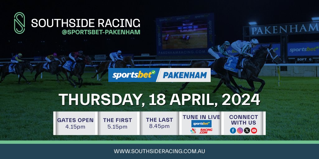 SthsideRacing's tweet photo. You know what time it is!
Time for Thursday Night racing at @Sportsbet.com.au-Pakenham! ππΌ
ποΈ $5 Adult General Admission π https://t.co/i4MSO86oCY
π FREE Digital Racebook π https://t.co/1UGR4hf6RQ
#southsideracing #sthsideracing #thebestside https://t.co/XQ8darGPIM