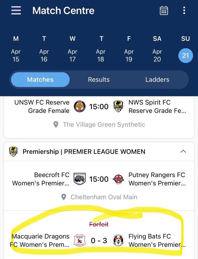 Finally!!!! A team forfeits against the Flying Bats. We don’t know the official reason why but let’s hope it is because forcing females to play against males is dangerous & unfair. Time for other teams to follow suit. @footballnsw protect males at the expense of females.