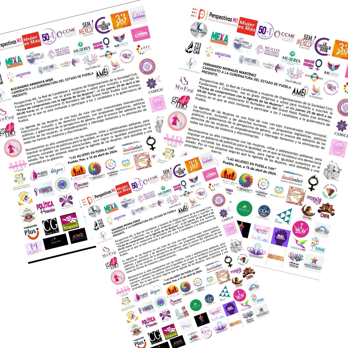 💜Perspectivas MX, OSC y Colectivas, invitamos a los 3 candidatos <a href="/FerMoralesMtz/">Fernando Morales Mtz</a>, <a href="/eduardorivera01/">Eduardo Rivera Pérez</a> y <a href="/armentapuebla_/">Alejandro Armenta</a>, a suscribir  la “AGENDA DE LAS MUJERES” x Ellas, x Nosotras, x Todas, por las Poblanas, x las que no tienen Voz  ¡porque la #AgendaVa!