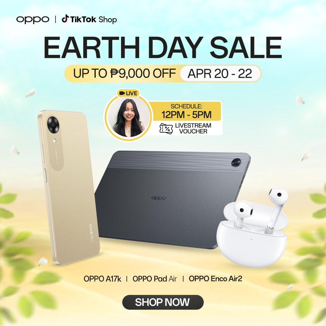 Join us as we celebrate Earth Day! 🌎 Enjoy UP TO P9,000 OFF plus FREE shipping, vouchers, and exciting freebies at OPPO’s Official TikTok Shop this April 20-22. Have a chance to win a FREE Q11 smartwatch when you purchase an OPPO Enco Air2! Shop Now! tinyurl.com/OPPOPH-TikTok