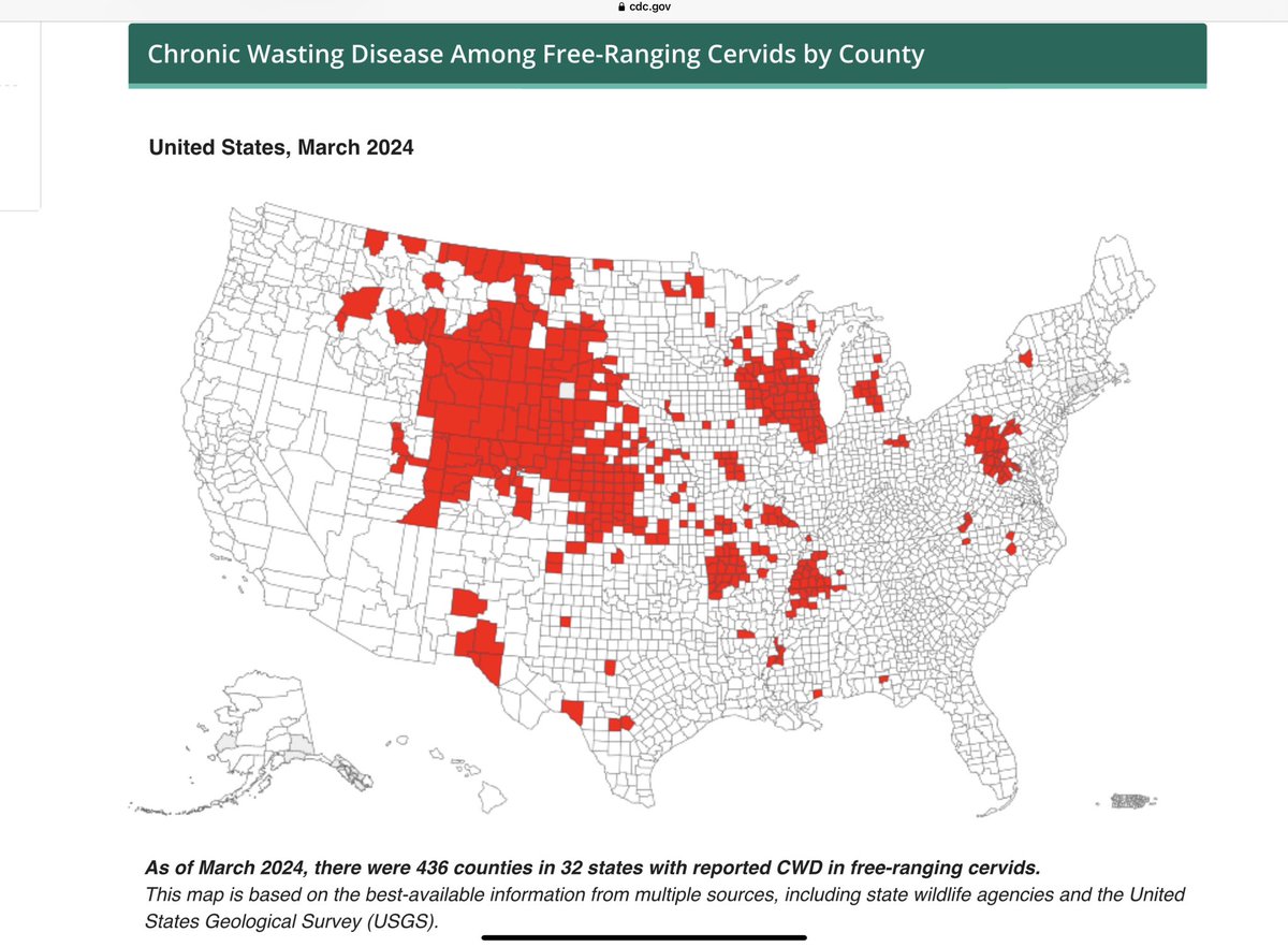 🔺Two Hunters Die After Consuming Chronic Wasting Disease Infected Venison. 🔺32 States have reported CWD 🔺CWD has been reported in Woodward and Texas Counties in Oklahoma.