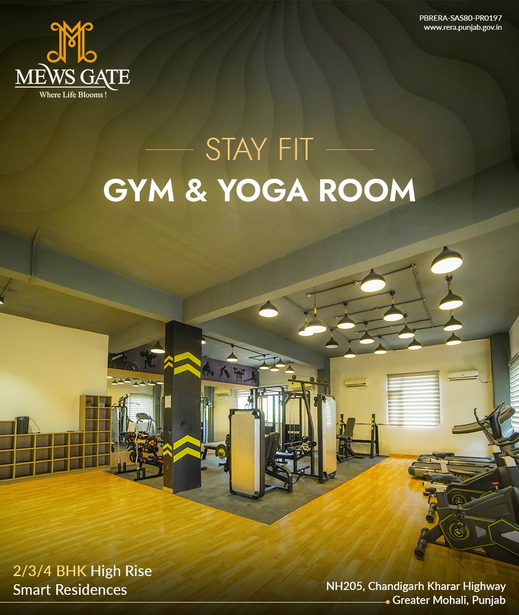 Experience the perfect blend of fitness and relaxation. 

-GYM & YOGA Room 

🏠2/3/4 BHK High-Rise Smart Residences 
📍NH 205, Chandigarh Kharar Highway Greater Mohali, Punjab 

↘️Call us at 90695-90695 

#MewsGate #Fitness #Gyma #Health #YogaRoom #SmartResidences #Kharar #Mohali