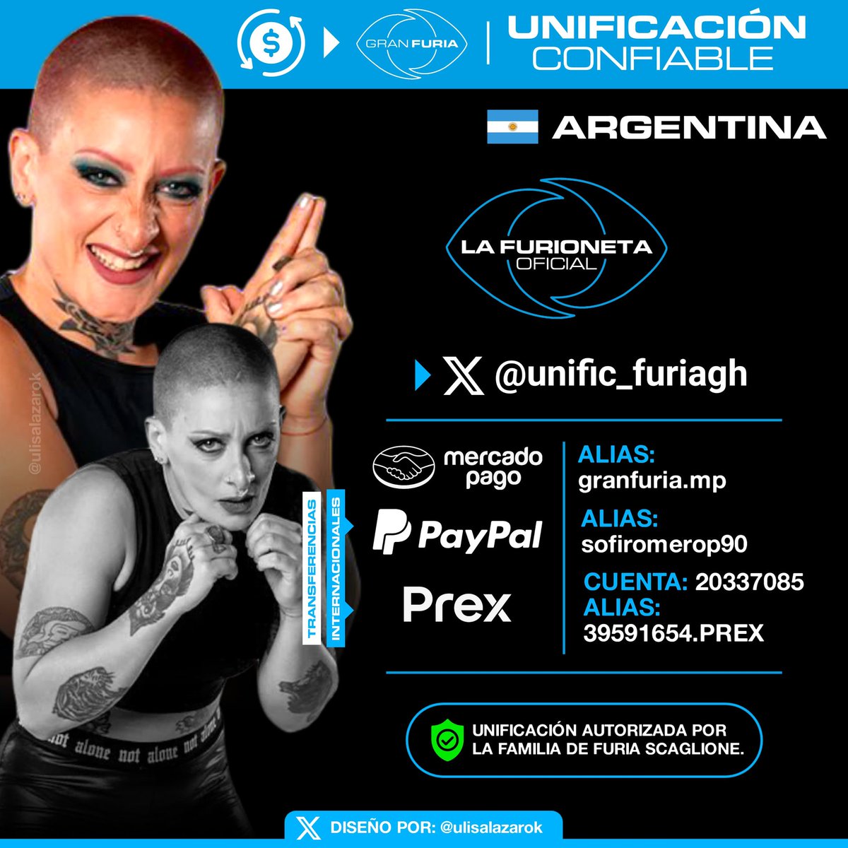 NPalavio's tweet photo. FURIA ESTÁ EN PLACA Y TIENE QUE QUEDAR PRIMERA!

Atencion furiosos les dejo los datos de todas las unificaciones de Furia @unific_furiagh @artemisaunif y @unificacionBRU 

Ustedes decidan a quien donar pero hagan los desafios de todas!! 

#GranHermano #GranFuria https://t.co/rzvcjoK1MD