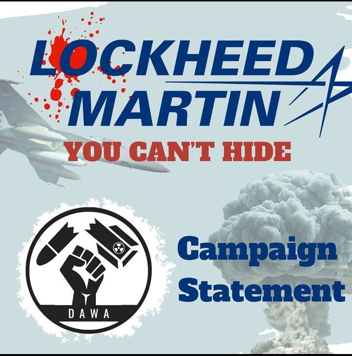 DenverAntiWar's tweet photo. DAWA has officially launched our campaign to fight back against Lockheed Martin's role in supplying Israel with the weapons they use to commit genocide against Palestinians.

We say SHAME! No need for Lockheed, Coloradans don't support genocide!

Read our full statement here ⬇️ https://t.co/TdE4XVrzHk