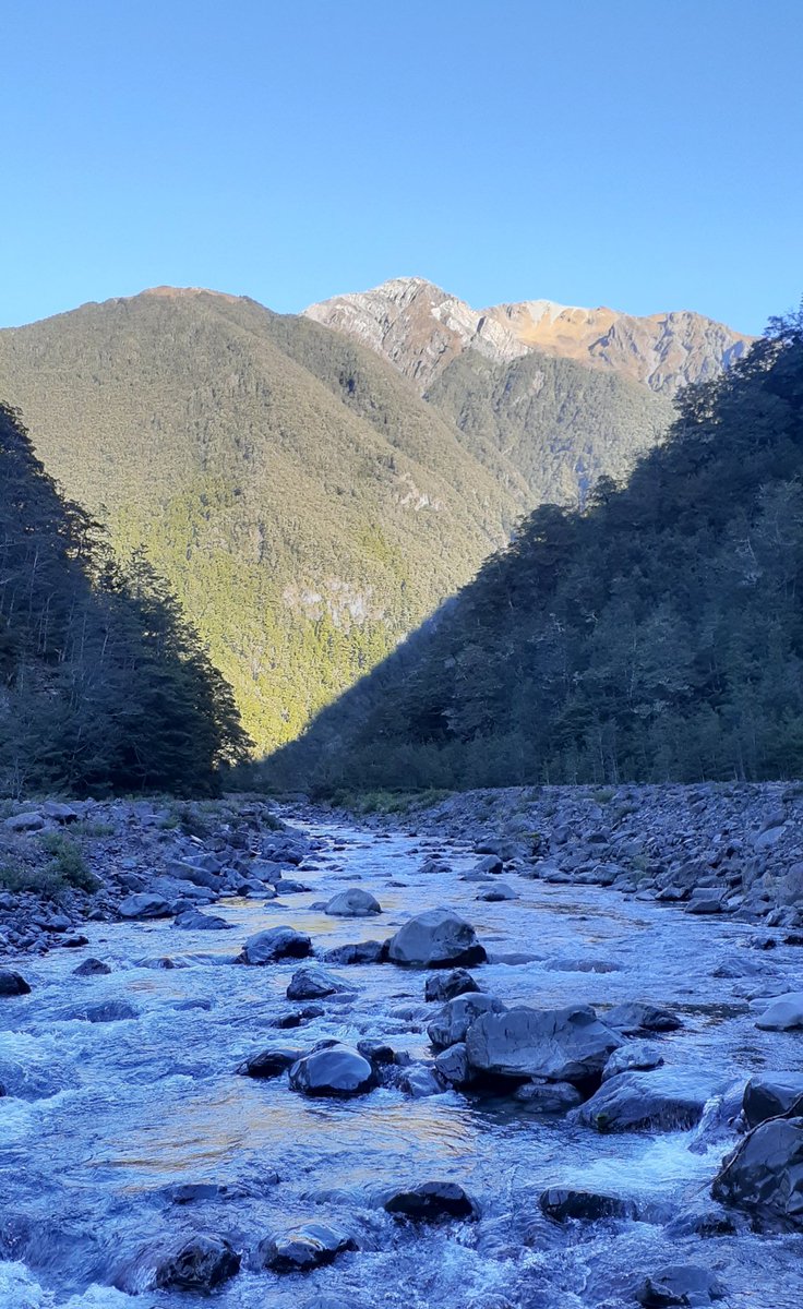 Got to camp out along Sudden Valley Stream last night. I love how you can find your own little spot in the Southern Alps. Had a kiwi call out approx. 5 m from my tent last night, such a treat! The photo is from this morning, looking back up the valley to the Polar Range.