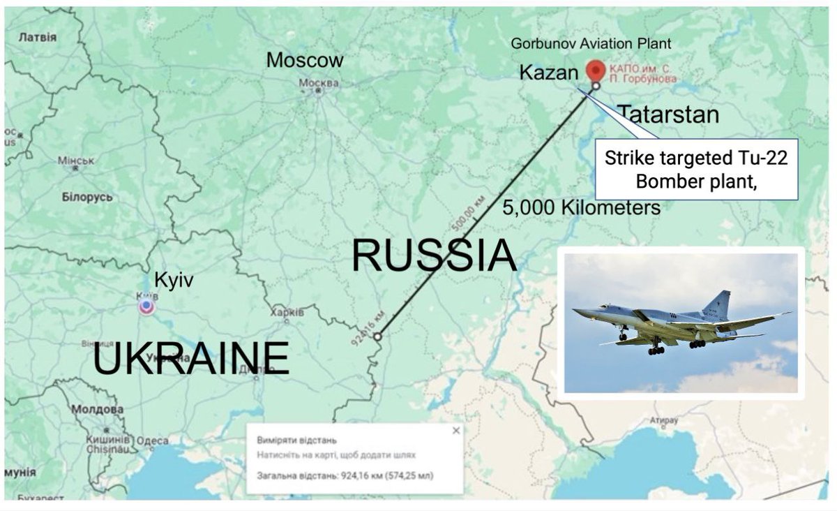 LONG RANGE STRIKE: A Ukrainian long range strike drone targeted the Gorbunov Aviation Plant in Kazan, Tatarstan. The plant  manufactures and repairs Tu-22M and Tu-160M bombers.  The drone traveled over 1,000 Km to conduct the strike.