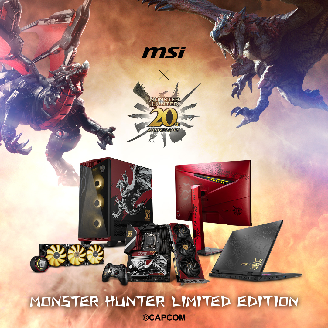 We're rolling out MSI x Monster Hunter 20th Anniversary limited-edition products across various counties. Make sure to follow our updates so you don’t miss out on these unique releases in your area! #MSIGaming #capcom #MSIxCapcom #Monsterhunter #limitededition