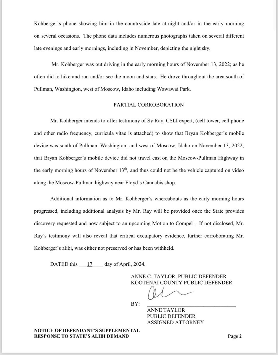 ALIBI DOC filed by #BryanKohberger’s defense says he enjoys looking at the moon and stars and often takes long drives at night. The night of the #Idaho4 murders, Kohberger’s defense plans to show he was at Wawawai Park instead of the crime scene. @CourtTV