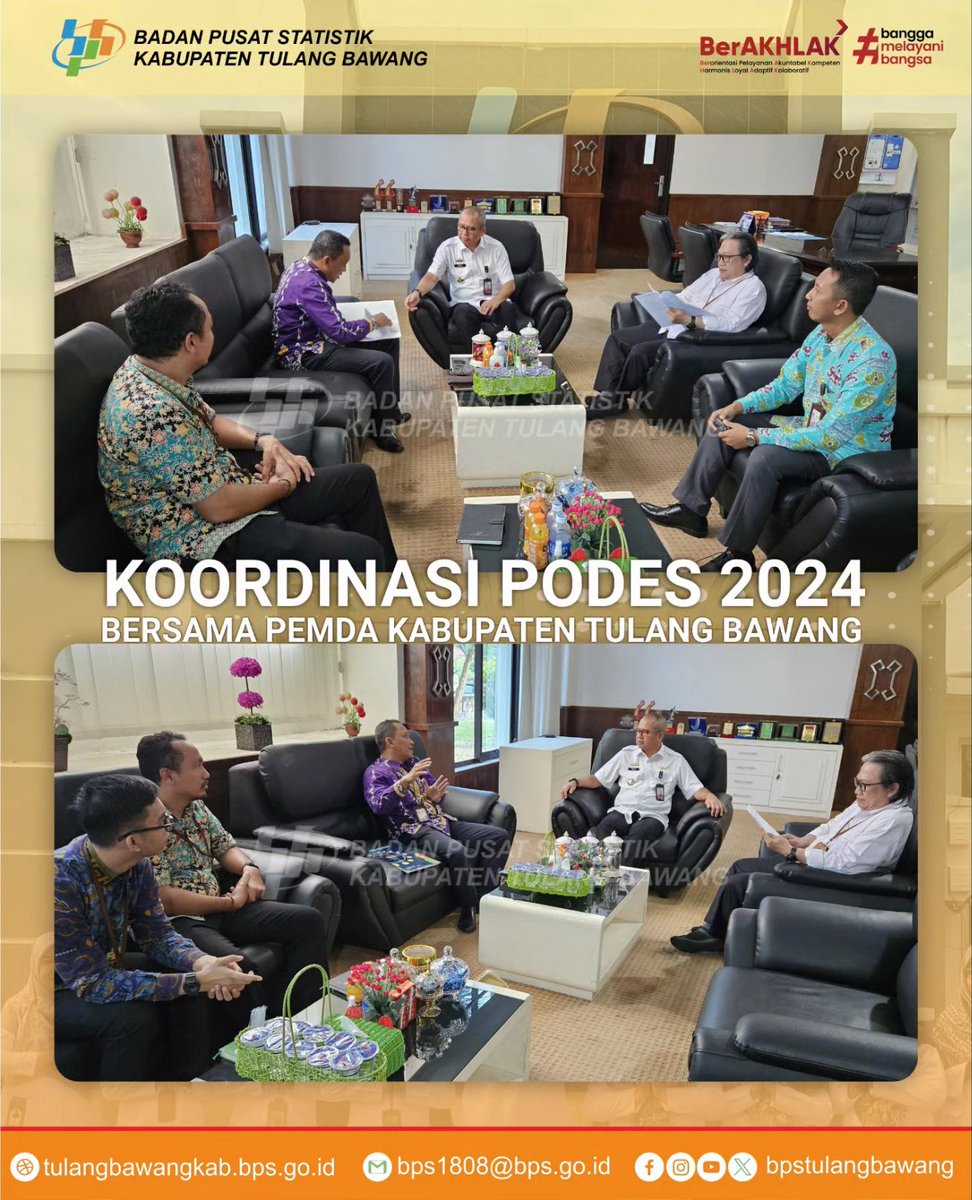 bpstulangbawang's tweet photo. Dalam rangka Pelaksanaan Pendataan Potensi Desa (Podes) yang akan dilaksanakan pada bulan Mei Tahun 2024, BPS Kabupaten Tulang Bawang melakukan koordinasi dengan Pemertintah Daerah Kabupaten Tulang Bawang pada tanggal 18 April 2024.
#podes
#potensidesa
#cintadata https://t.co/MW7MfLv8pl