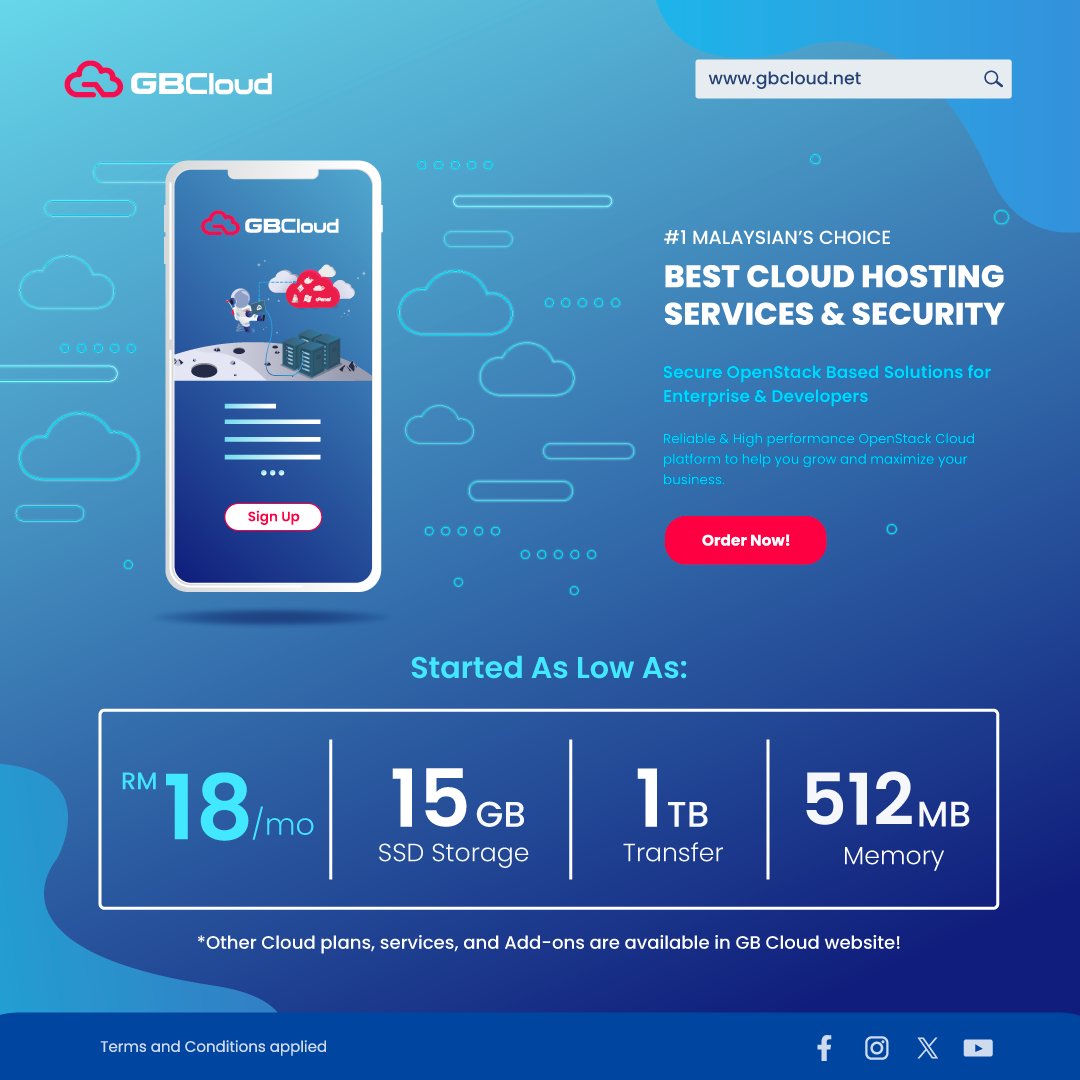 gbcloud_net's tweet photo. No 1 Malaysian' Choice!⭐️
 Best Cloud Hosting Services &amp; Security ☁️🔒

Don't wait any longer to launch your Cloud journey with us! 🚀

📍https://t.co/MWZTIyRTe5

#gbcloud #cloudcomputing #cloudhosting #CloudStorage #cloudhdd #cloudssd #cloudnvme #openstack #fleio #cpanel https://t.co/LhfXXAgO9T