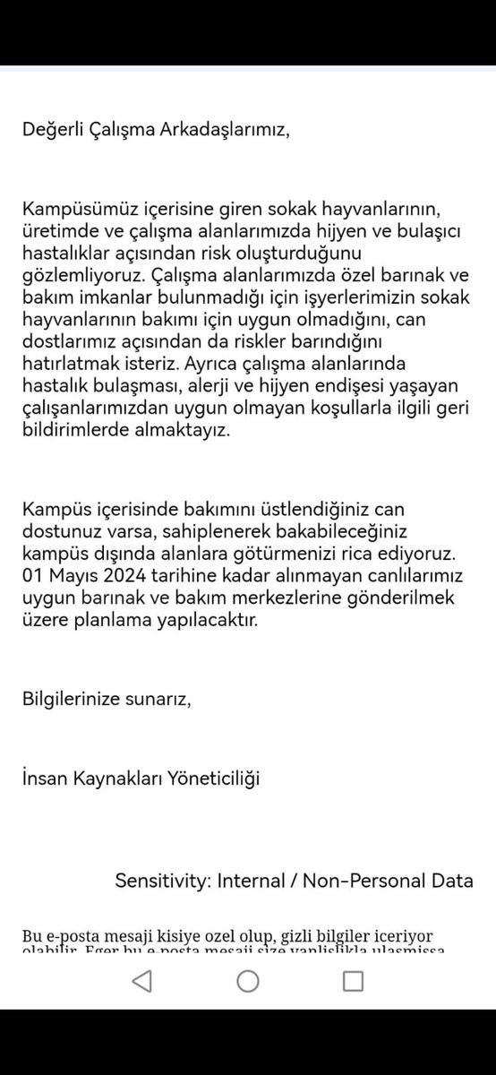 Arçelik şirket kampüsü içerisindeki başıboş köpeklerin besleyenler tarafından sahiplenilmediği takdirde toplatılacağını açıkladı.

Tüm şirketlerimizden aynı hassasiyeti bekliyoruz.