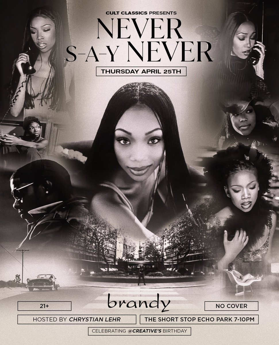 Cult Classics returns next week, with Brandy's sophmore album 'Never Say Never'. Join Me & @ChrystianLehr as we celebrate this iconic album by playing it top to bottom! We will also be celebrating longtime Ladera Hearts Collaborator @Creat1ve’s BDAY! RSVP:…