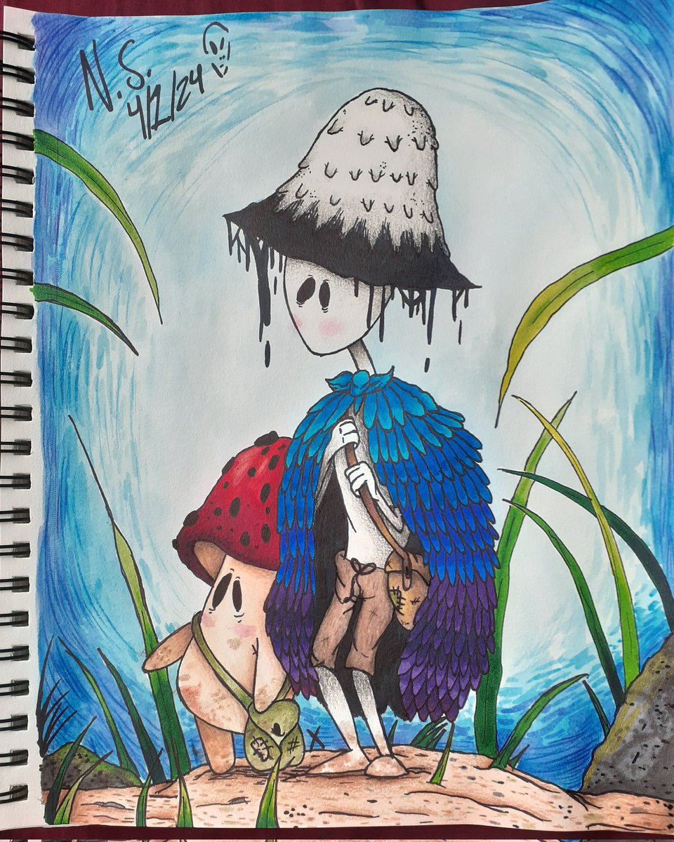 Little guys on an adventure 🍄 I've been watching lord of the rings too much man

#art #drawing #mushroomdrawing #adventure #fantasy #fantasyart #ArtistOnTwitter #traditionalart #blue #littleguys #mixmedia #idk #bored #meh