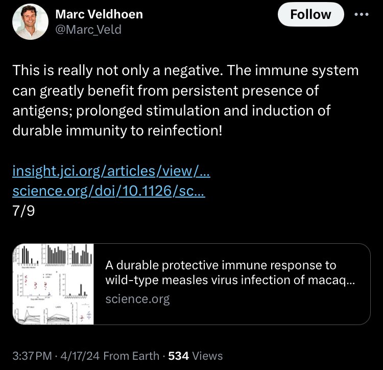 What Marc meant to say is that acute infection of lymphoid tissue leads to durable immune memory. What Marc doesn’t know is that SARS2 antigen persists in bone marrow indefinitely unlike MeV in macaques(21 days) impairing PBMCs and hematopoiesis by persistently activating CD8+