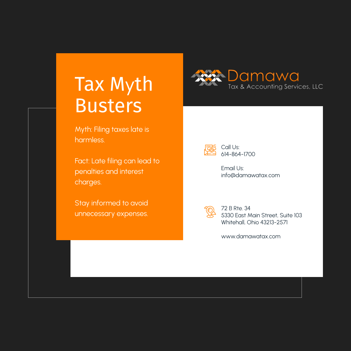 Don't fall for tax myths. Late filing can lead to penalties and interest charges. Stay informed to avoid unnecessary expenses. 

#WhitehallCityOhio #TaxServices #TaxMyths