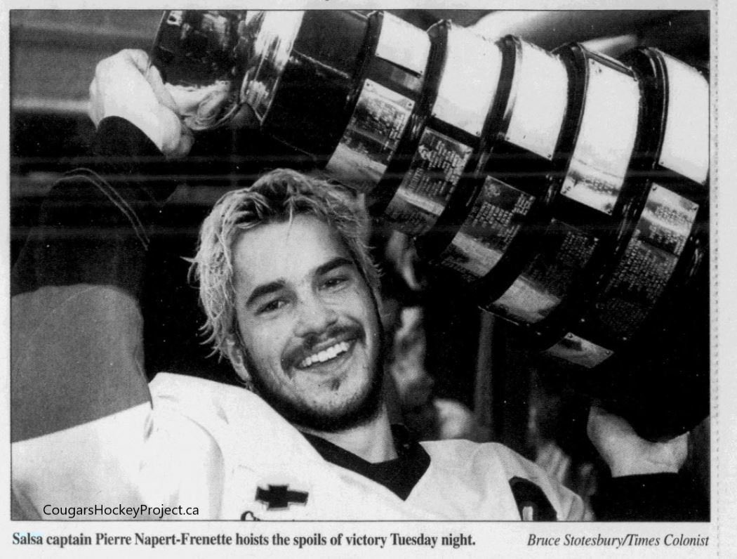victoriacougars's tweet photo. April 17, 2001 - Victoria Memorial Arena 

VICTORIA SALSA WIN THE #BCHL CHAMPIONSHIP 

Captain Pierre Napert-Frenette with three goals as Victoria defeats the Merritt Centennials 5-2 in Game 7 to win the Fred Page Cup. 🏆 #BCHLPlayoffs @RedHotHockey https://t.co/2IxEKXIbcl